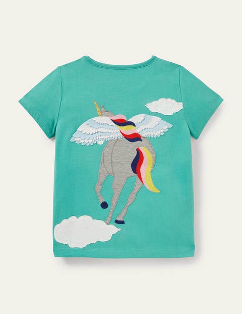 T-Shirt mit Motiv auf der Vorder- und Rückseite - Libellengrün, Fliegendes Einhorn