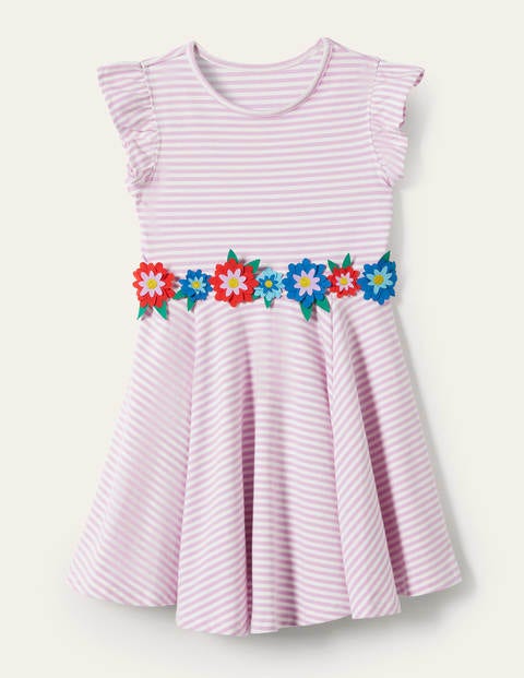 Frill Sleeve Twirly Dress - Rosebay Pink/Ivory