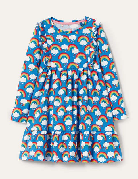 Frill Tiered Jersey Dress - Moroccan Blue Love Rainbows