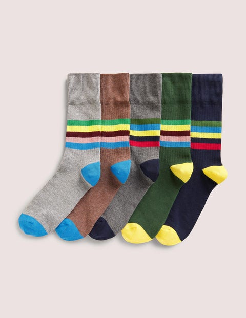 5 Pack Ribbed Socks - Block Stripe Pack