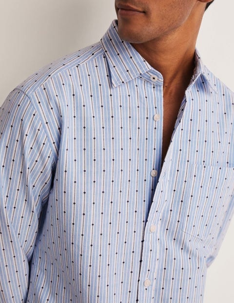Oxford-Hemd mit Cutaway-Kragen - Flechtenblau, Gestreift