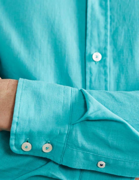 Cutaway Collar Linen Shirt - Turquoise Blue