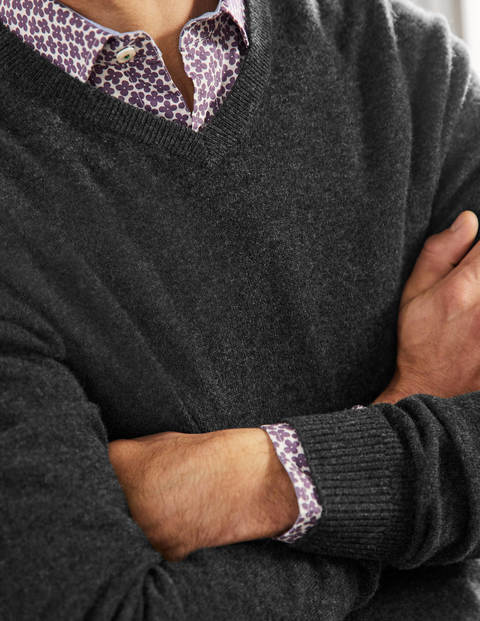 Cashmere V-neck Sweater - Dark Grey Melange