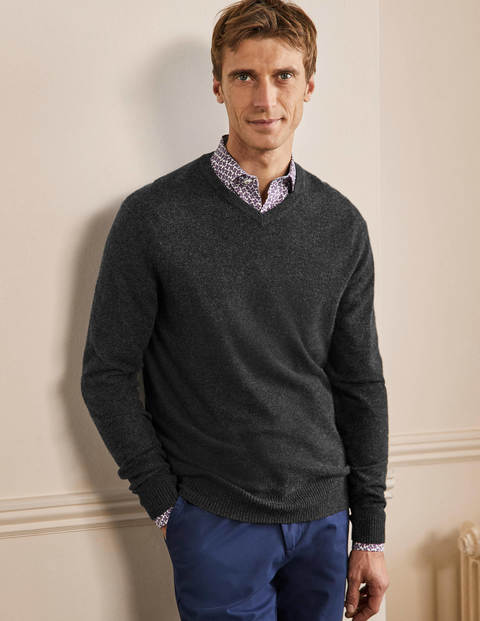 Cashmere V-neck Jumper - Dark Grey Melange Cashmere V-neck Jumper - Dark Grey Melange