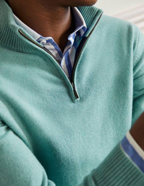 Pull partiellement zippé en cachemire - Bleu Bretagne Pull partiellement zippé en cachemire - Bleu Bretagne