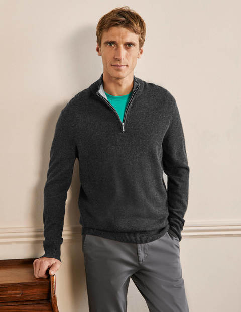 Cashmere Half-Zip Sweater - Dark Grey Melange Cashmere Half-Zip Sweater - Dark Grey Melange