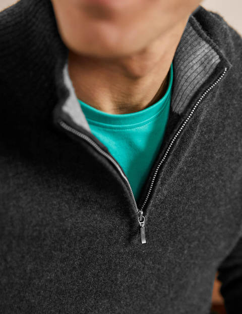 Cashmere Half-Zip Sweater - Dark Grey Melange Cashmere Half-Zip Sweater - Dark Grey Melange