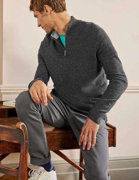 Cashmere Half-Zip Sweater - Dark Grey Melange Cashmere Half-Zip Sweater - Dark Grey Melange