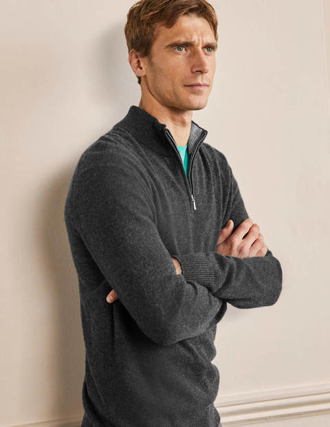 Cashmere Half-Zip Sweater - Dark Grey Melange Cashmere Half-Zip Sweater - Dark Grey Melange