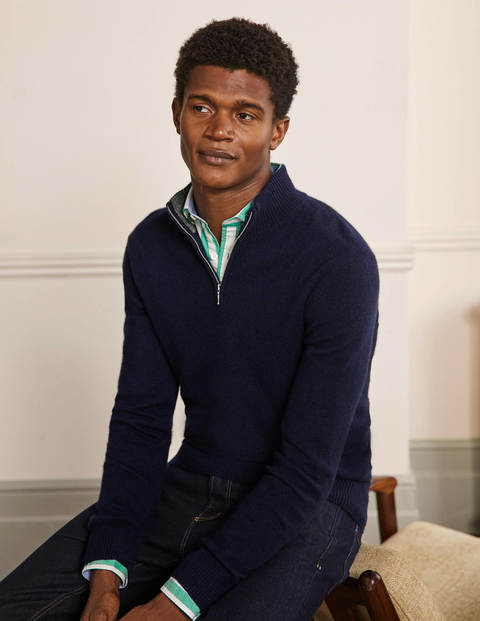 Kaschmirpullover mit halbem Reißverschluss - Navy Kaschmirpullover mit halbem Reißverschluss - Navy