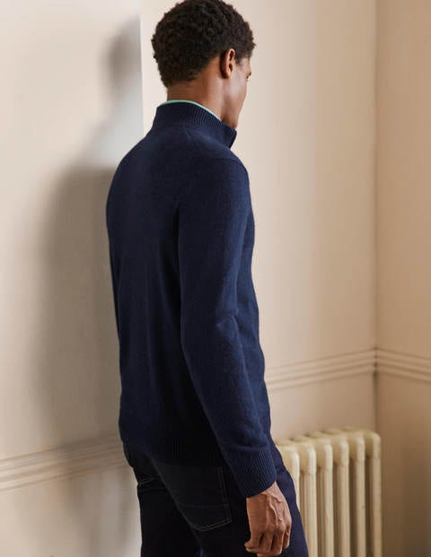 Kaschmirpullover mit halbem Reißverschluss - Navy Kaschmirpullover mit halbem Reißverschluss - Navy