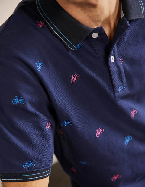 Piqué Polo Shirt - Navy Blue Embroidered Bike