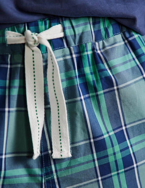 Short de pyjama en popeline de coton - Carreaux bleu tempête/vert