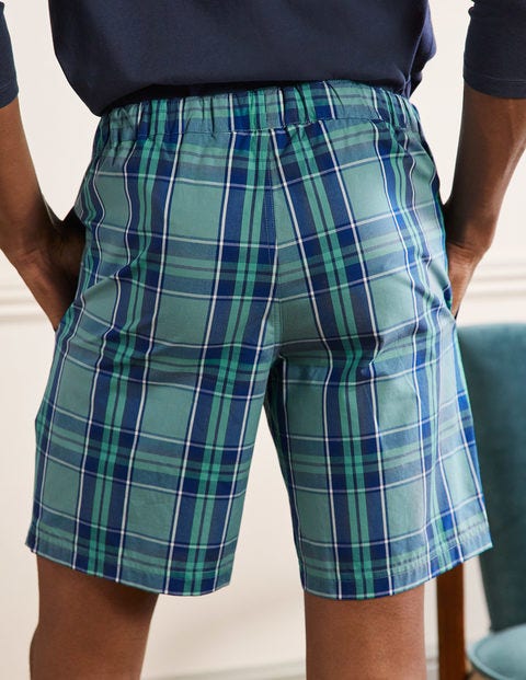 Cotton Poplin Pajama Shorts - Storm Blue/Green Check Cotton Poplin Pajama Shorts - Storm Blue/Green Check