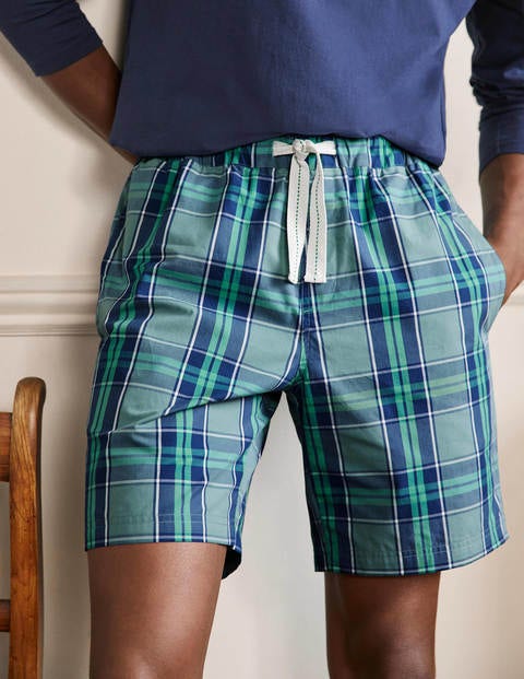 Cotton Poplin Pajama Shorts - Storm Blue/Green Check Cotton Poplin Pajama Shorts - Storm Blue/Green Check