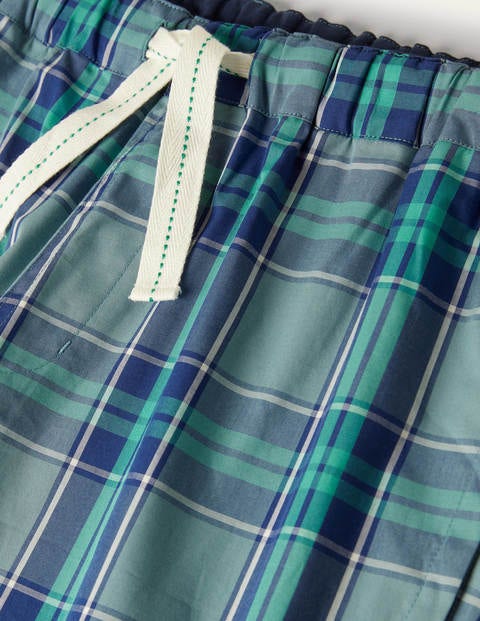 Cotton Poplin Pajama Shorts - Storm Blue/Green Check Cotton Poplin Pajama Shorts - Storm Blue/Green Check