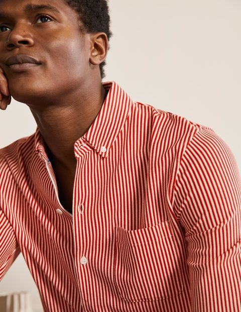 Piqué-Hemd mit Knopfleiste - Gewaschenes Rot/Schneeweiß, Gestreift