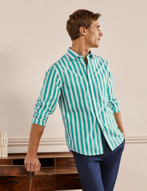 Poplin Cutaway Collar Shirt - Green Pepper Stripe
