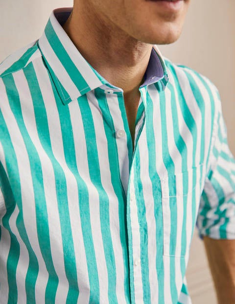 Poplin Cutaway Collar Shirt - Green Pepper Stripe