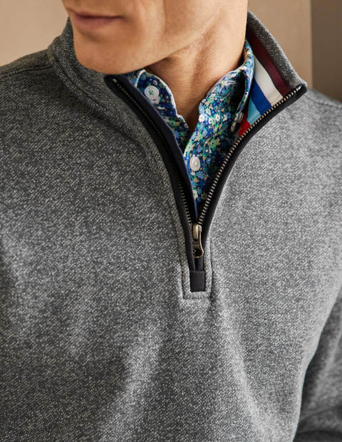 Colourblock Half-Zip Top - Charcoal Marl/Navy Side Stripe Colourblock Half-Zip Top - Charcoal Marl/Navy Side Stripe