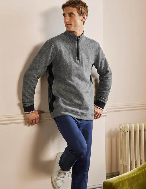 Colourblock Half-Zip Top - Charcoal Marl/Navy Side Stripe Colourblock Half-Zip Top - Charcoal Marl/Navy Side Stripe