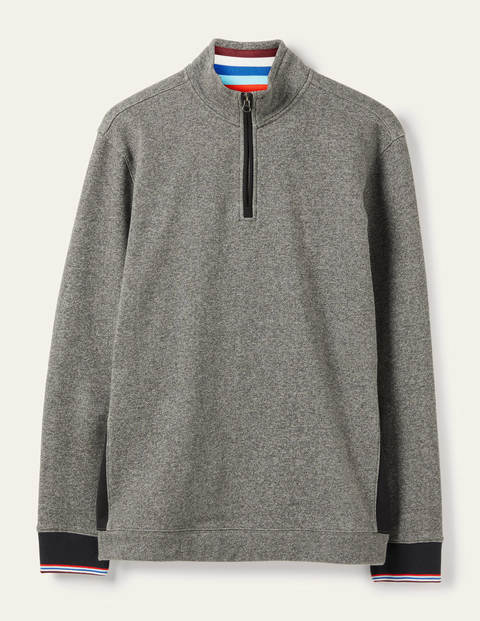 Colourblock Half-Zip Top - Charcoal Marl/Navy Side Stripe Colourblock Half-Zip Top - Charcoal Marl/Navy Side Stripe