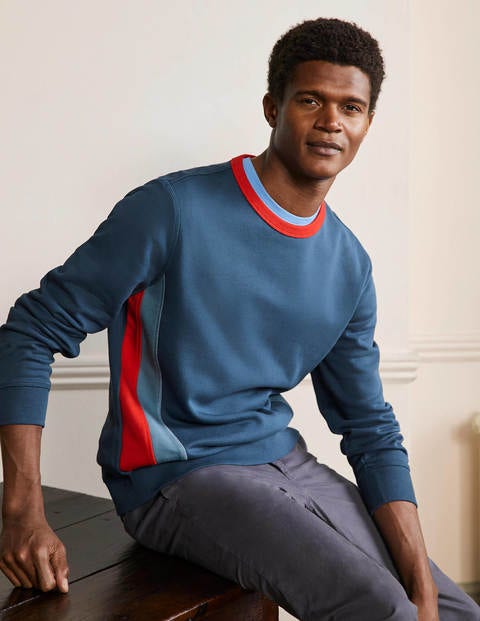 Sweatshirt mit Seitenstreifen - Blaugrau/Rot, Seitenstreifen