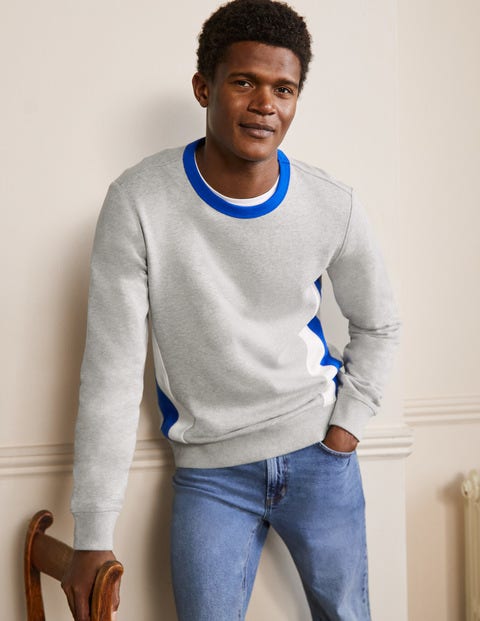 Side Stripe Sweatshirt - Grey Marl/ Blue Side Stripe