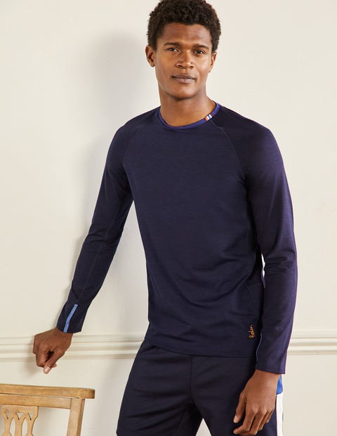Langärmliges Sportshirt - Weltraumblau, Blockfarben Langärmliges Sportshirt - Weltraumblau, Blockfarben