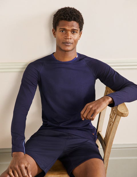 Langärmliges Sportshirt - Weltraumblau, Blockfarben Langärmliges Sportshirt - Weltraumblau, Blockfarben