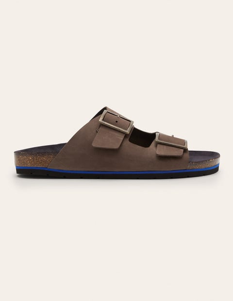 Double Strap Leather Sandals - Brown