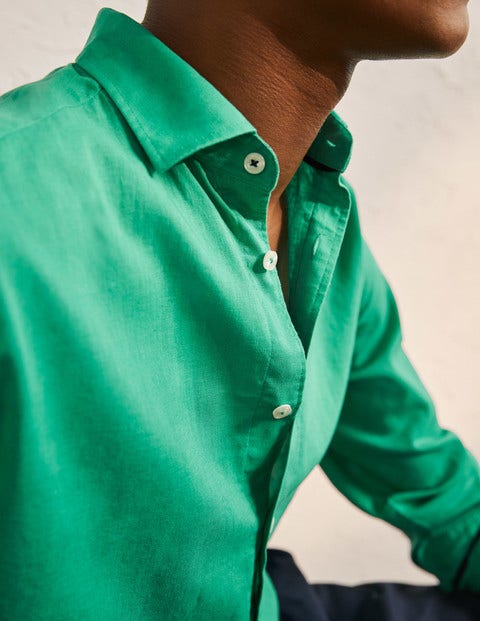 Cutaway Collar Linen Shirt - Sea Green