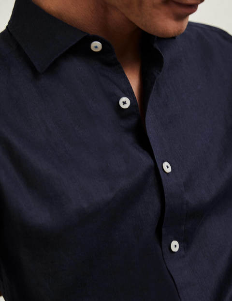 Cutaway Collar Linen Shirt - Navy