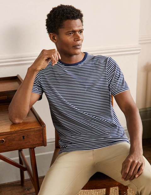 Klassisches Baumwoll-T-Shirt - Navy/Naturweiß, Gestreift Klassisches Baumwoll-T-Shirt - Navy/Naturweiß, Gestreift