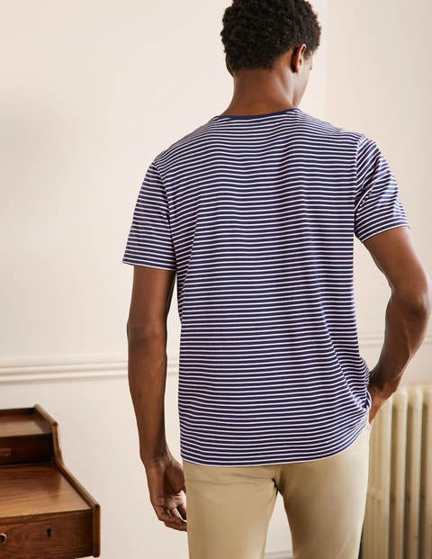 Klassisches Baumwoll-T-Shirt - Navy/Naturweiß, Gestreift Klassisches Baumwoll-T-Shirt - Navy/Naturweiß, Gestreift