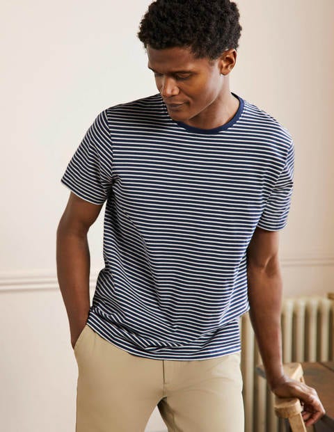 Klassisches Baumwoll-T-Shirt - Navy/Naturweiß, Gestreift Klassisches Baumwoll-T-Shirt - Navy/Naturweiß, Gestreift