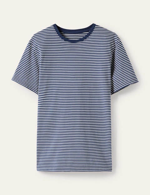 Klassisches Baumwoll-T-Shirt - Navy/Naturweiß, Gestreift Klassisches Baumwoll-T-Shirt - Navy/Naturweiß, Gestreift