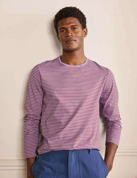T-shirt manches longues intemporel - Rayé violet cool/rouge-gorge