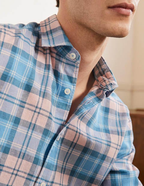 Cutaway Collar Linen Shirt - Boto Pink/Blue Check