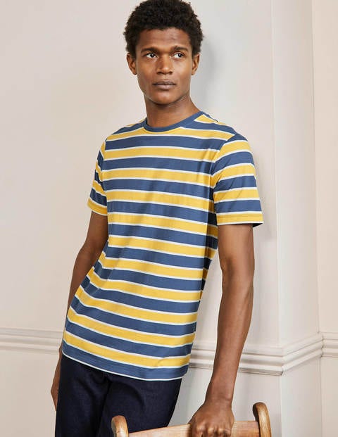 Klassisches Baumwoll-T-Shirt - Maisgelb/Blaugrau, Gestreift