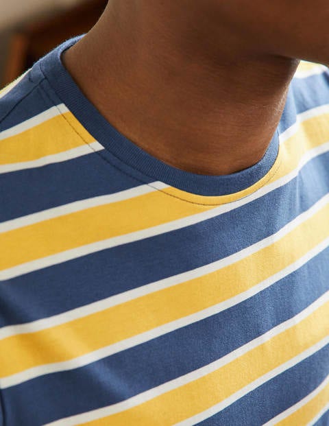 T-shirt classique en coton - Rayé barbe de maïs/pavillon bleu