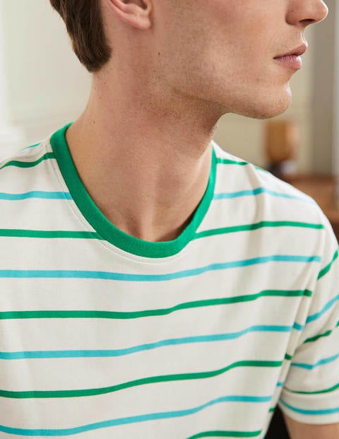 T-shirt classique en coton - Rayé vert émeraude/ivoire