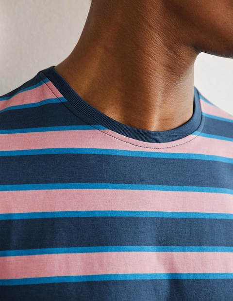 Klassisches Baumwoll-T-Shirt - Delfinrosa/Blaugrau, Gestreift