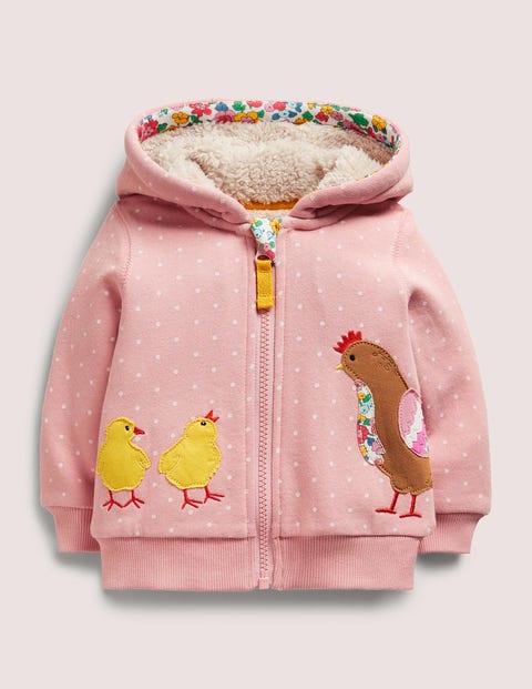 Mini Boden Baby Chickens Applique Hoodie, Boto Pink