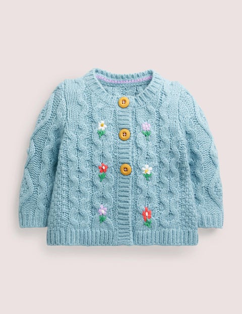 Cable Cardigan - Aqua Blue Floral 