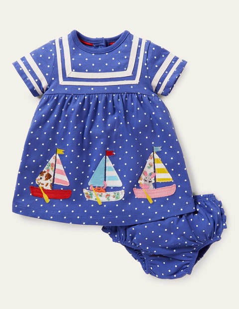 Sailor Dress - Bluebell Blue Pin Spot Boats