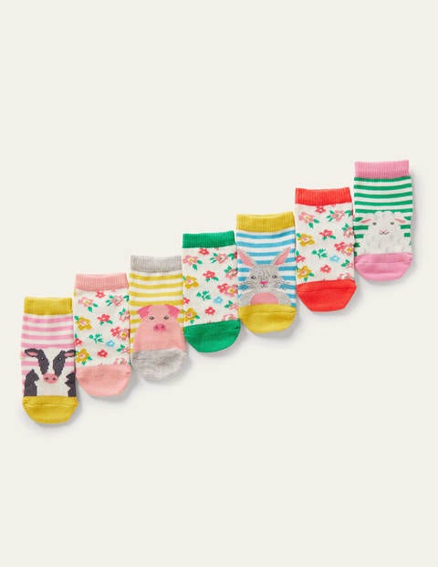 Box mit Socken im 7er-Pack (Baby Mädchen) - Blumenmuster/Bauernhoftiere