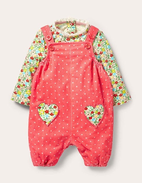 Cord Dungaree Set - Strawberry Tart Pin Spot Heart Cord Dungaree Set - Strawberry Tart Pin Spot Heart