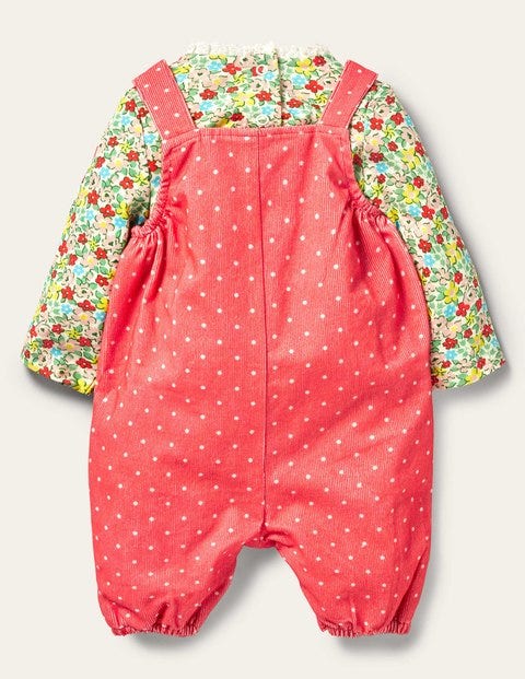 Cord Dungaree Set - Strawberry Tart Pin Spot Heart Cord Dungaree Set - Strawberry Tart Pin Spot Heart