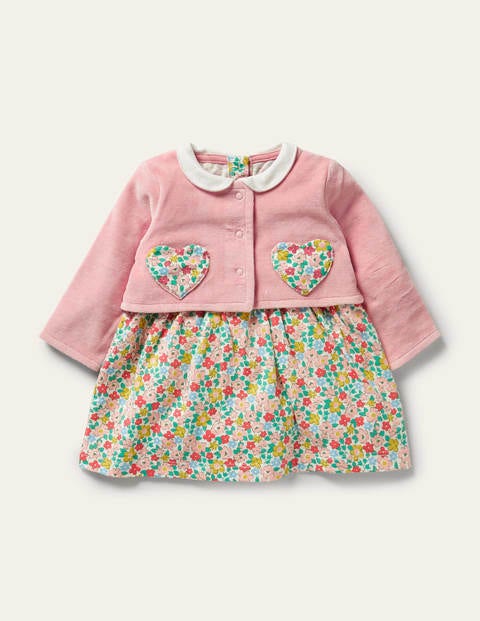 Set aus Jersey-Kleid und Jacke - Delfinrosa, Frühlingsblumen Set aus Jersey-Kleid und Jacke - Delfinrosa, Frühlingsblumen